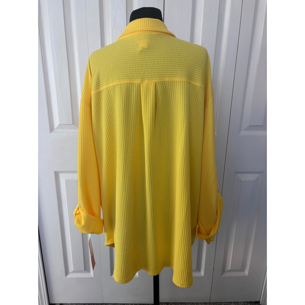 Ruby Rd. Woman Yellow Waffle Knit Button Front Shirt Jacket Size 2X - Picture 3 of 9